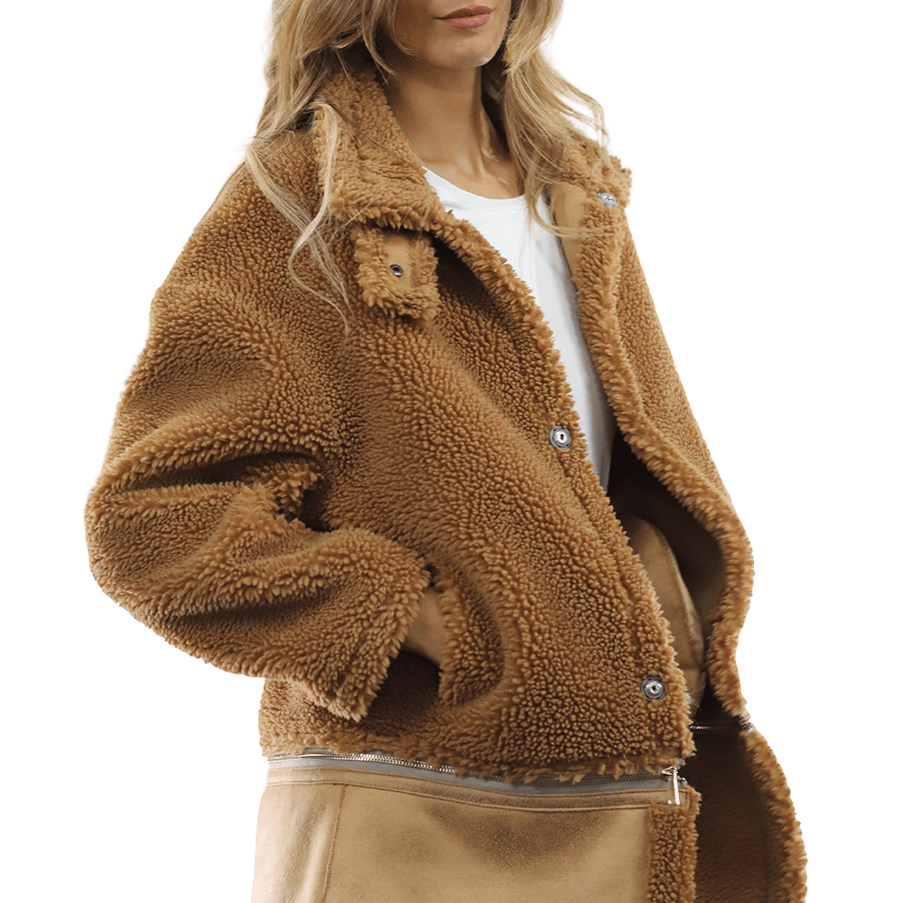 Faux Fur Coat with Zipper detail - Brown - Coat - La Fiorentina FAUX205_BROWN