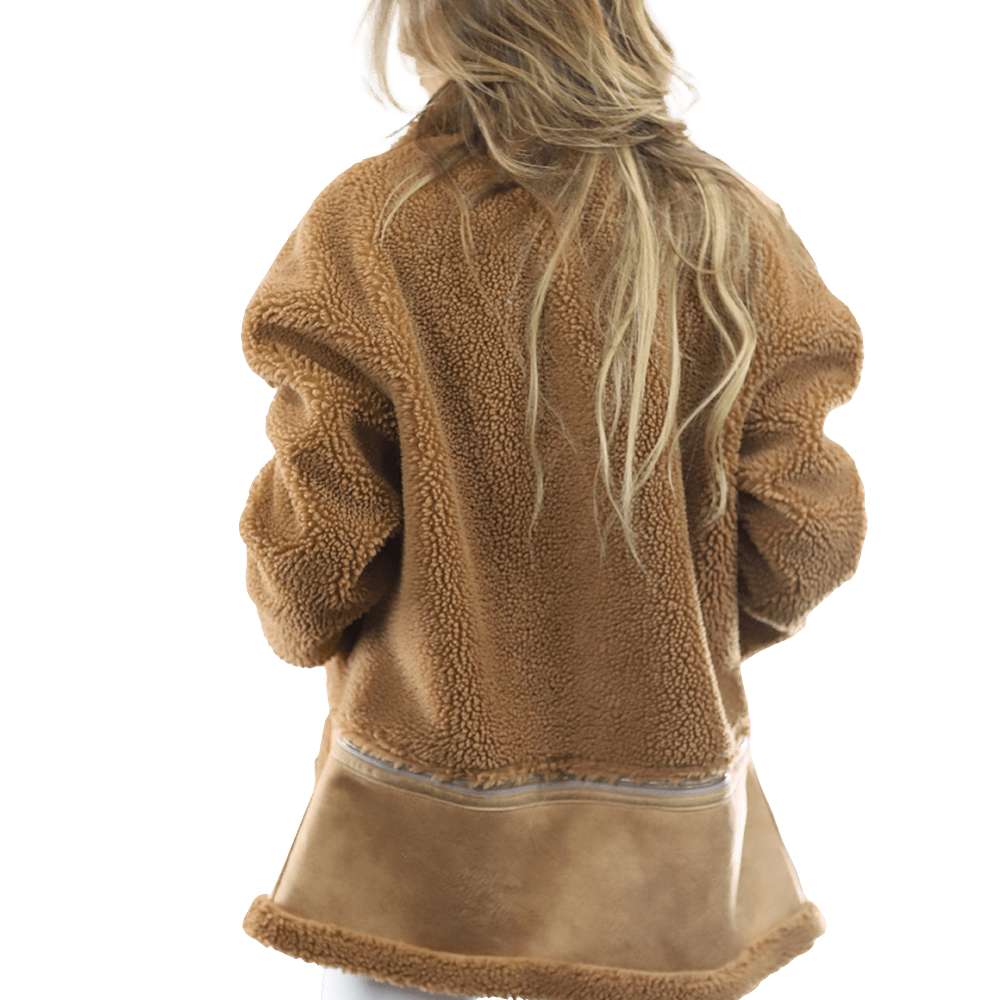 Faux Fur Coat with Zipper detail - Brown - Coat - La Fiorentina FAUX205_BROWN
