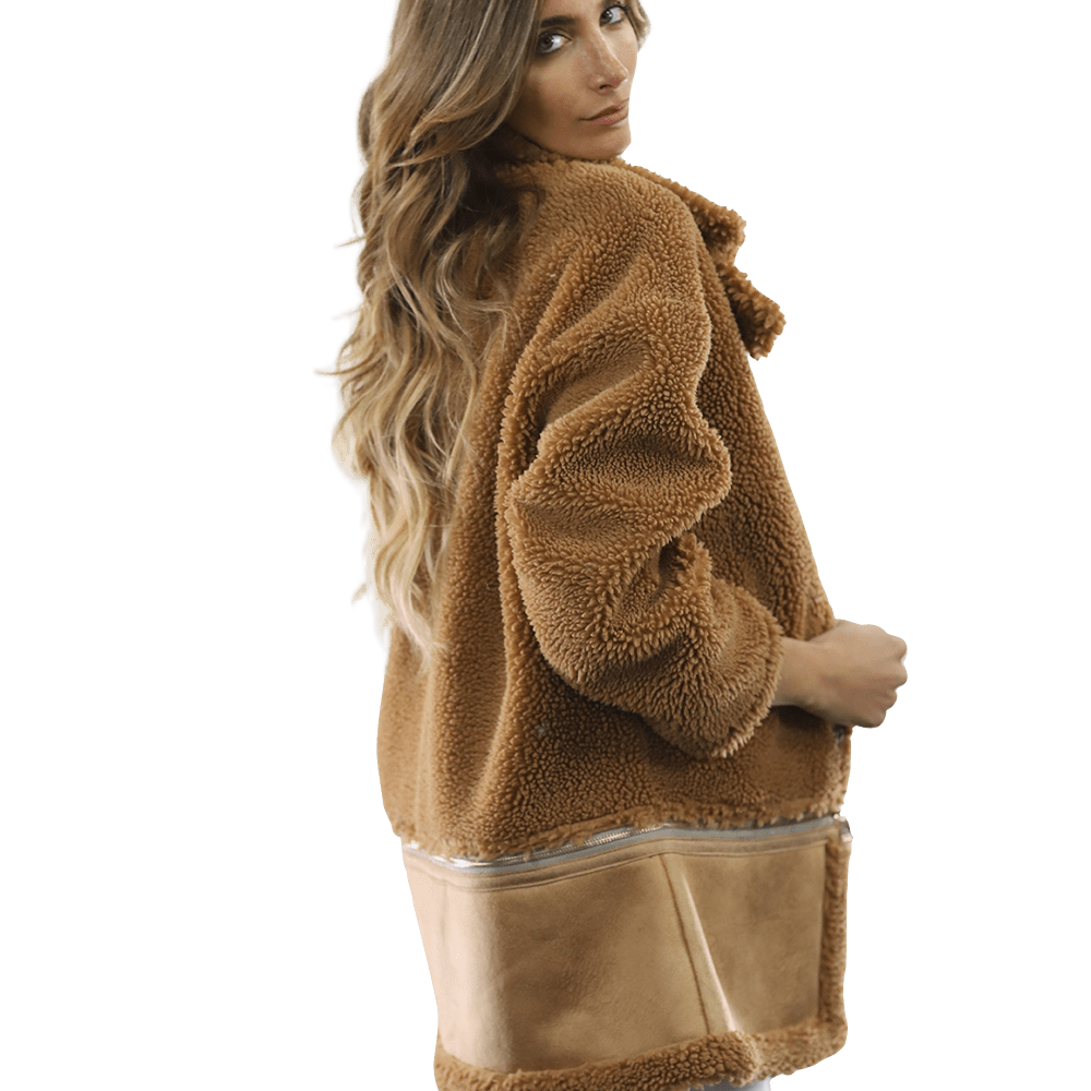 Faux Fur Coat with Zipper detail - Brown - Coat - La Fiorentina FAUX205_BROWN