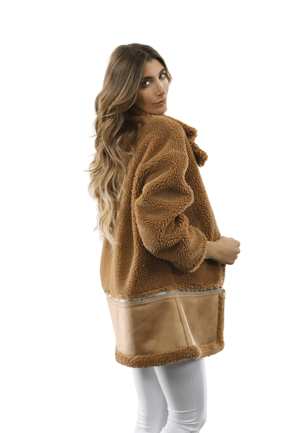 Faux Fur Coat with Zipper detail - Brown - Coat - La Fiorentina FAUX205_BROWN