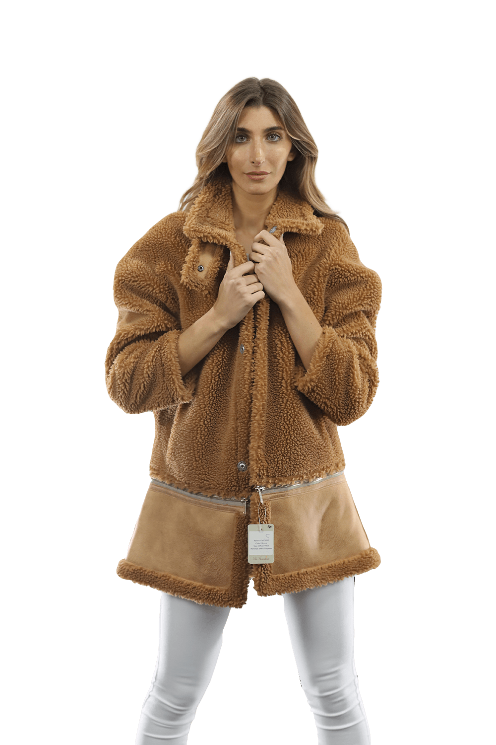 Faux Fur Coat with Zipper detail - Brown - Coat - La Fiorentina FAUX205_BROWN