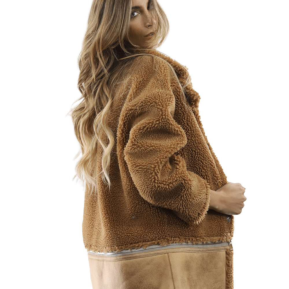 Faux Fur Coat with Zipper detail - Brown - Coat - La Fiorentina FAUX205_BROWN