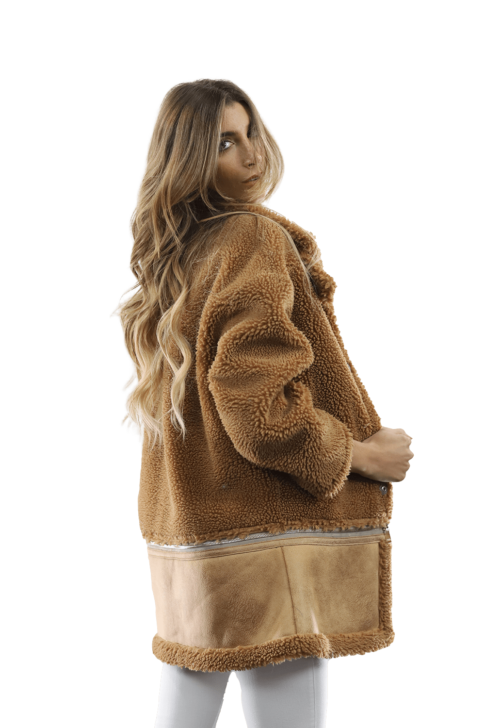 Faux Fur Coat with Zipper detail - Brown - Coat - La Fiorentina FAUX205_BROWN