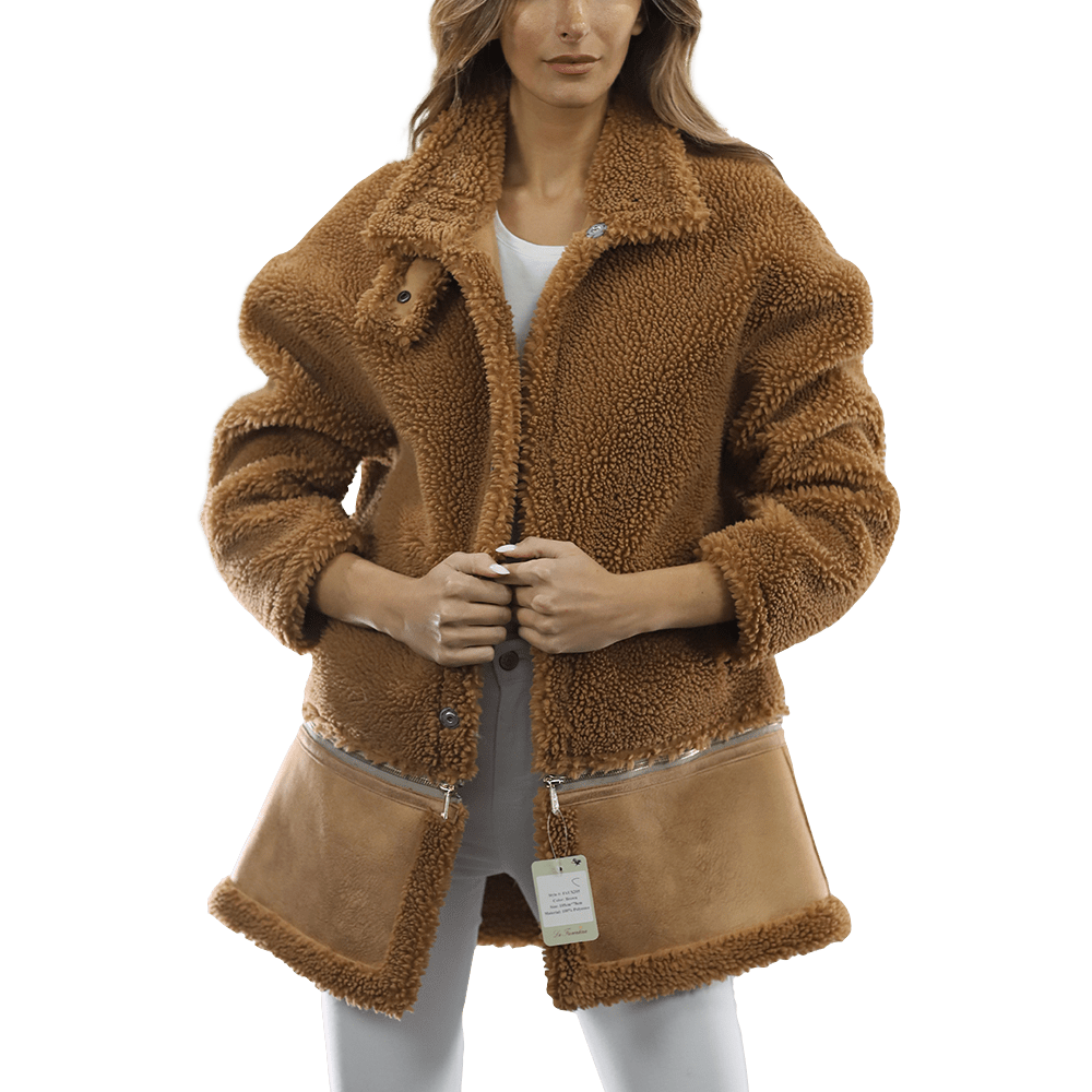 Faux Fur Coat with Zipper detail - Brown - Coat - La Fiorentina FAUX205_BROWN