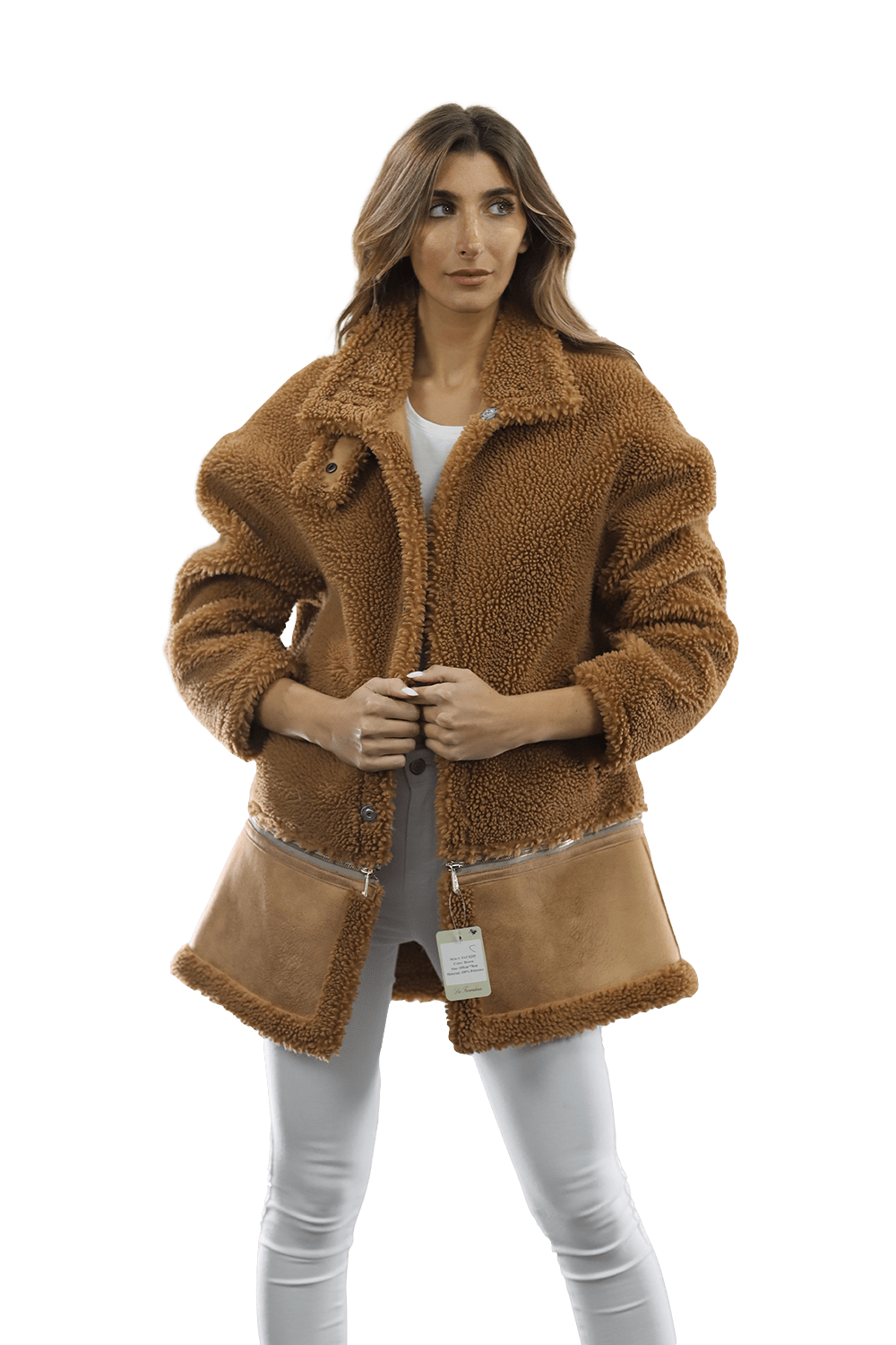 Faux Fur Coat with Zipper detail - Brown - Coat - La Fiorentina FAUX205_BROWN