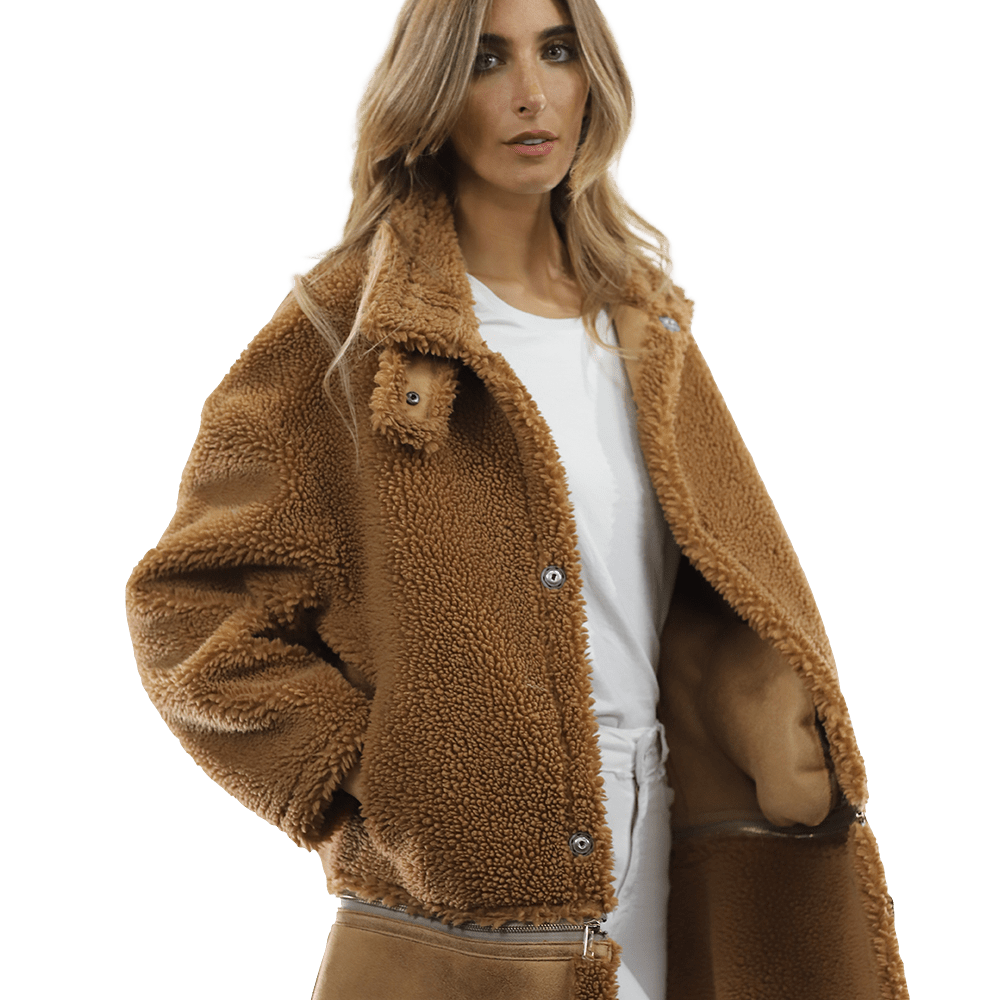 Faux Fur Coat with Zipper detail - Brown - Coat - La Fiorentina FAUX205_BROWN