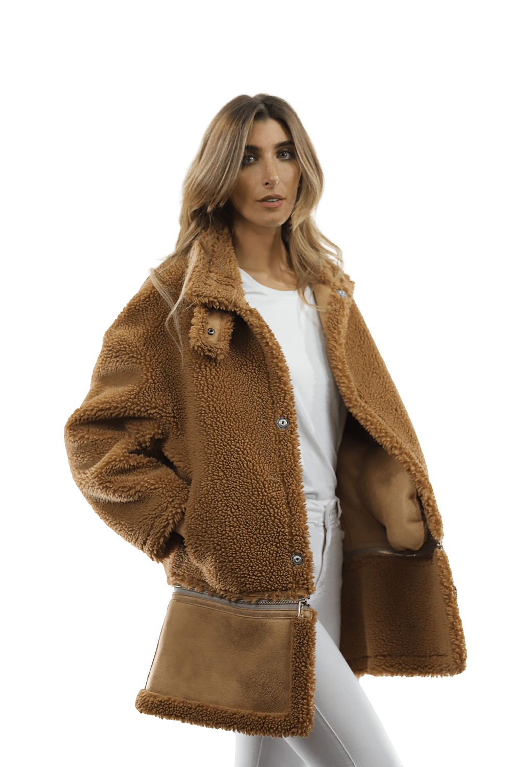 Faux Fur Coat with Zipper detail - Brown - Coat - La Fiorentina FAUX205_BROWN
