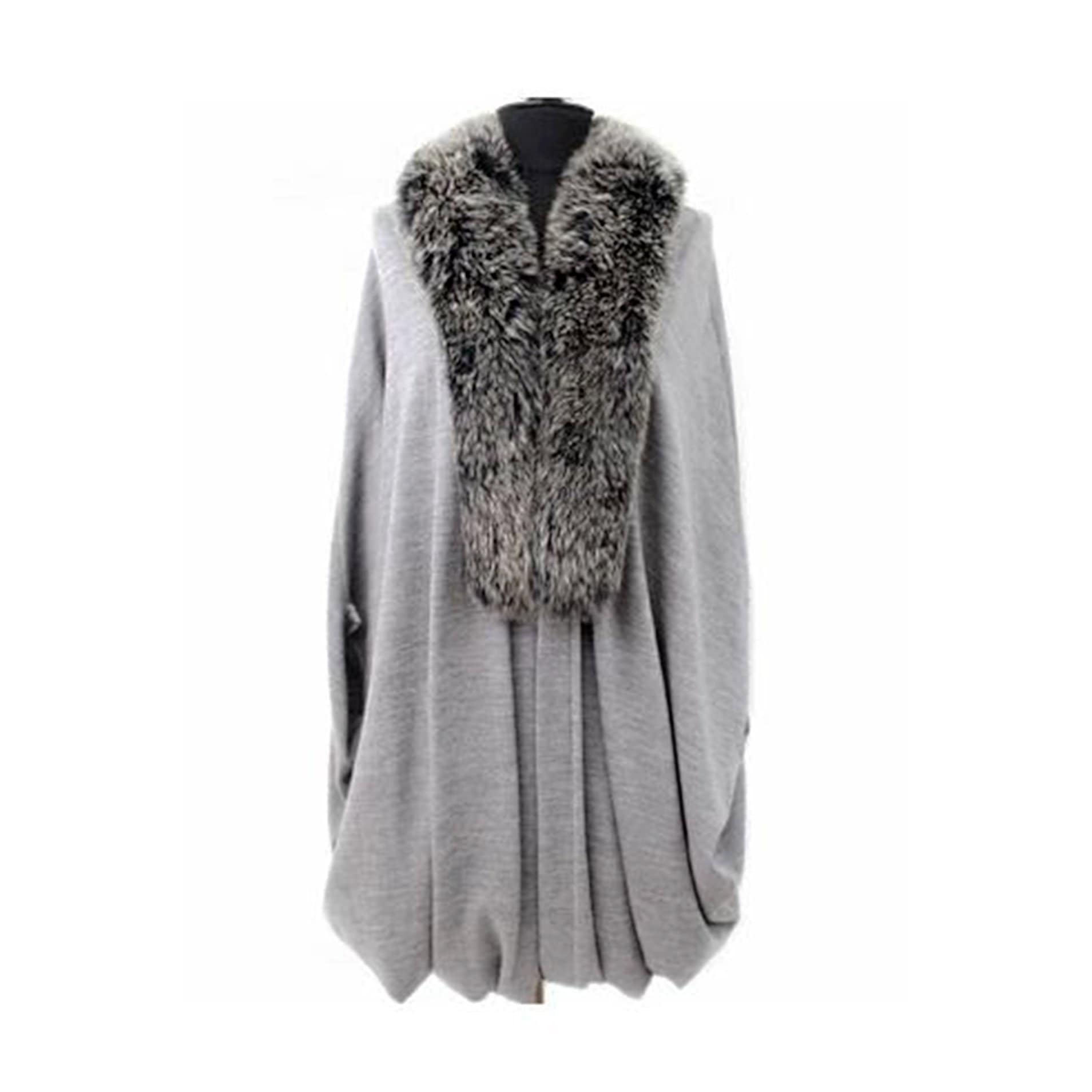 Faux Fur Collar Wool Cocoon Poncho - Poncho - La Fiorentina TYN-1137