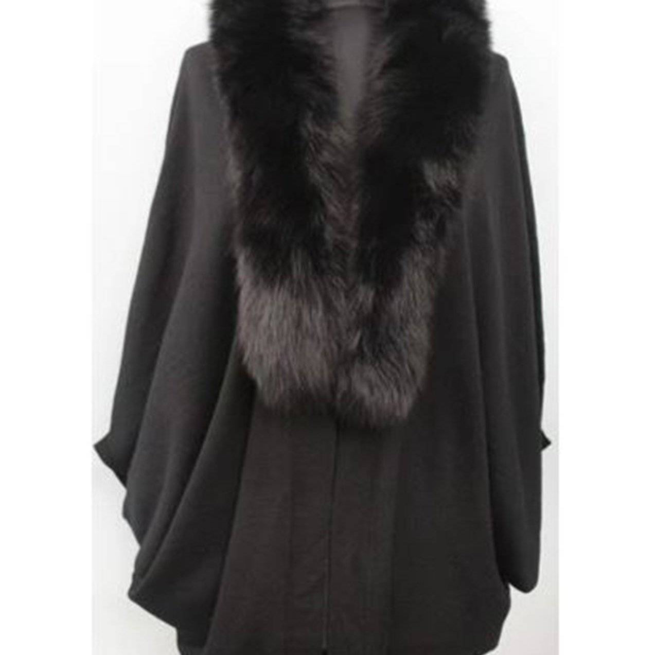 Faux Fur Collar Wool Cocoon Poncho - Poncho - La Fiorentina TYN-1137