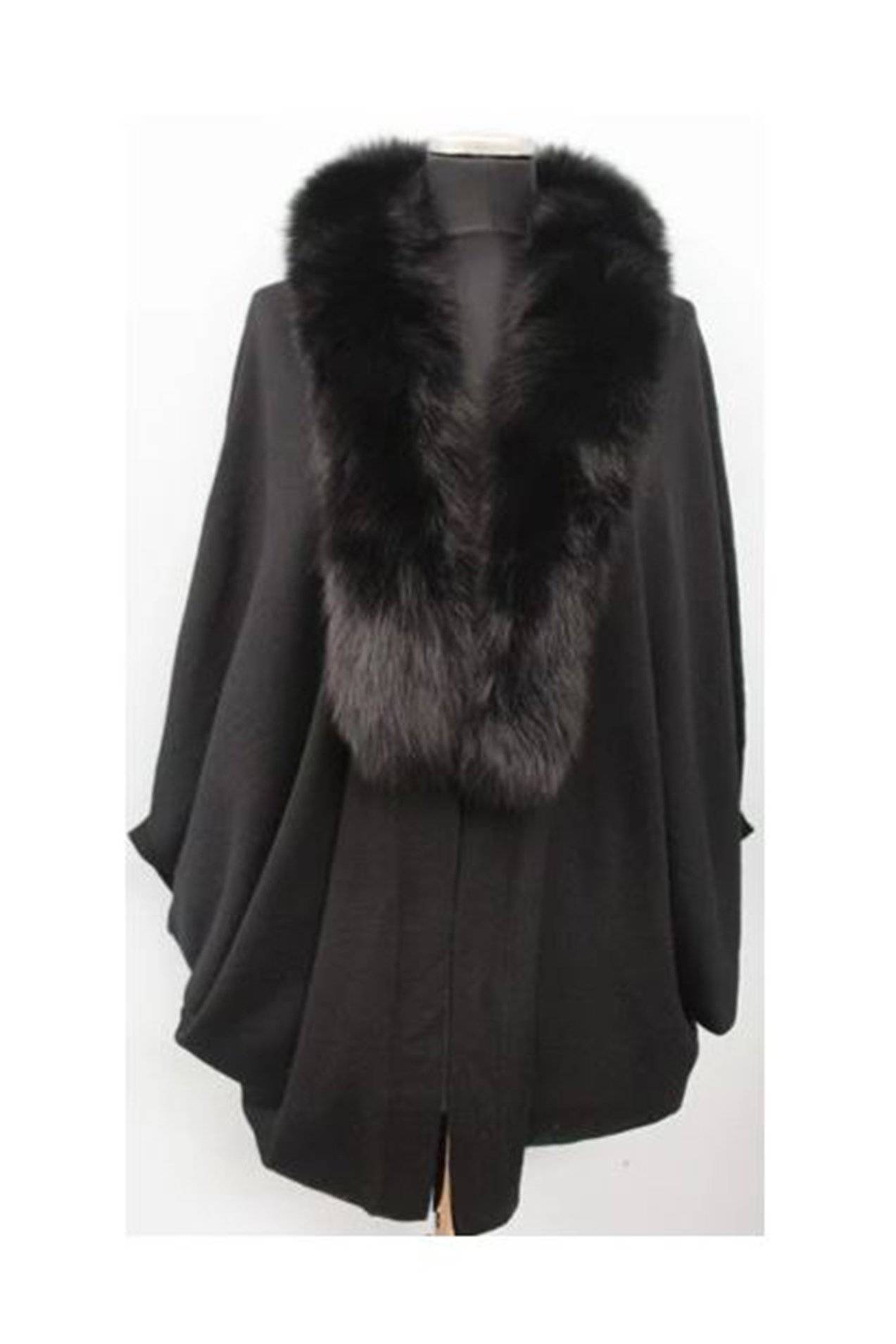 Faux Fur Collar Wool Cocoon Poncho - Poncho - La Fiorentina TYN-1137
