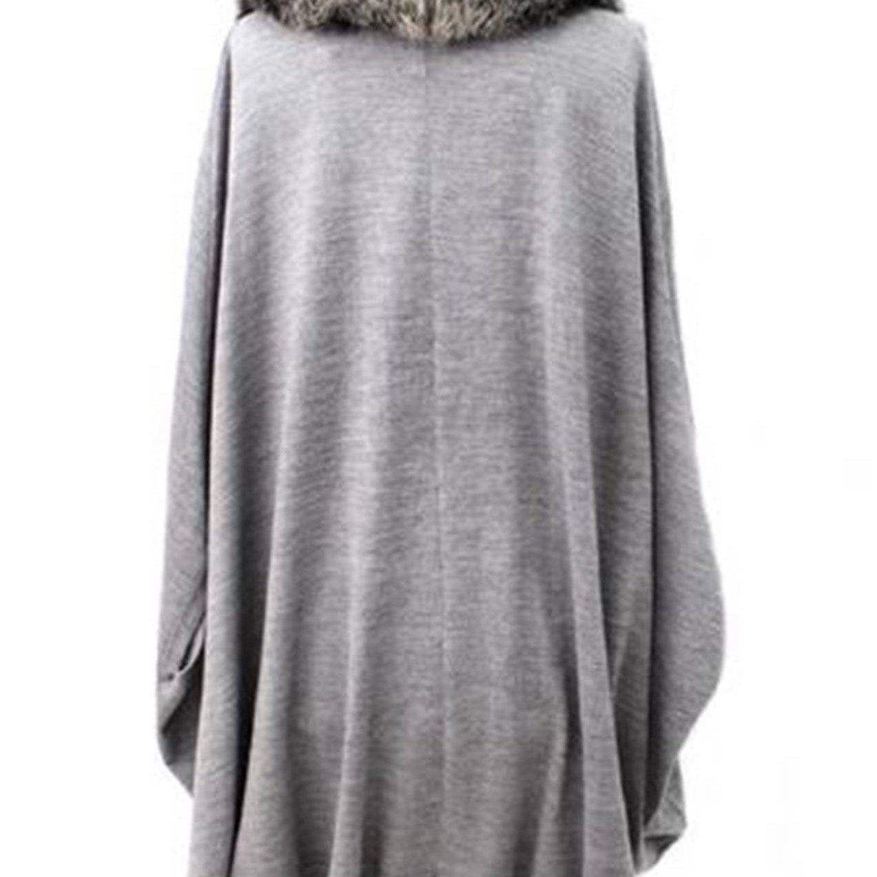 Faux Fur Collar Wool Cocoon Poncho - Poncho - La Fiorentina TYN-1137