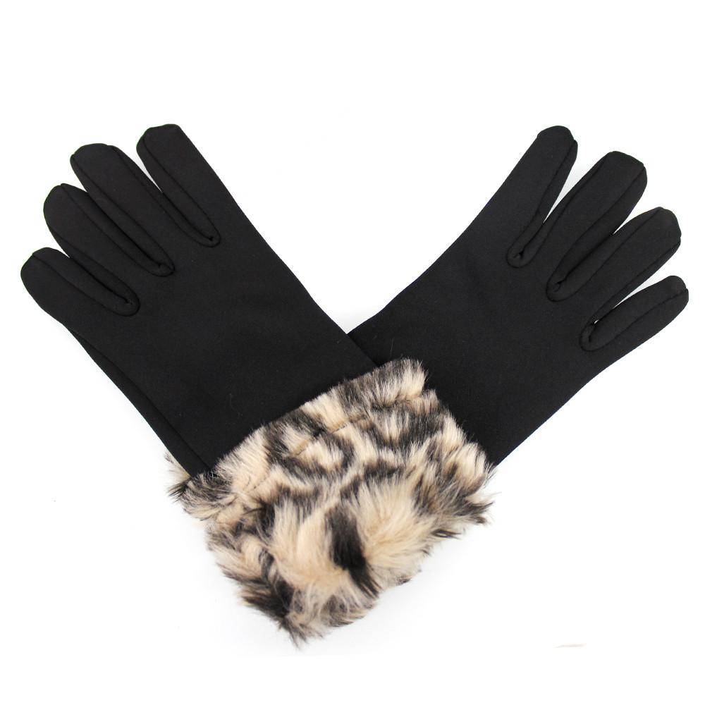 Faux Fur Leopard Print Cuff Glove-Black - Glove - La Fiorentina NF1216