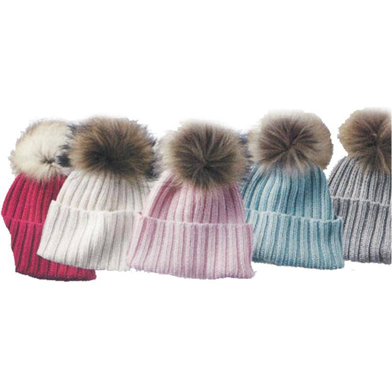 Faux Fur Pom Hat - Hat - La Fiorentina, Berry, Pink, Light Blue, Gardinia 420437B-1