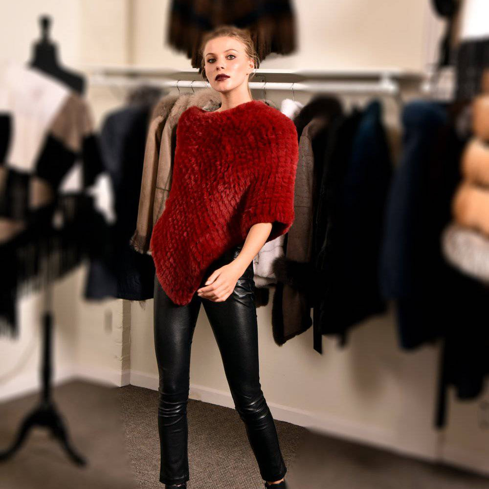 Faux Fur Poncho - Poncho - La Fiorentina, Wine 632567-navy