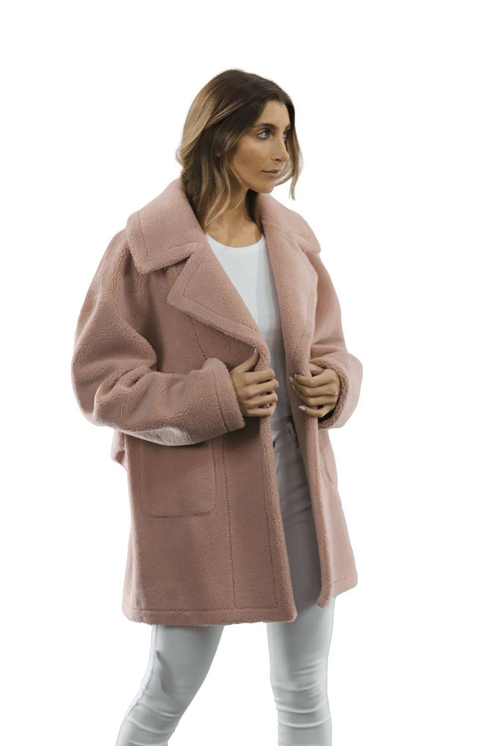 Faux Fur Teddy Coat - Pink - Coat - La Fiorentina FAUX210_PINK
