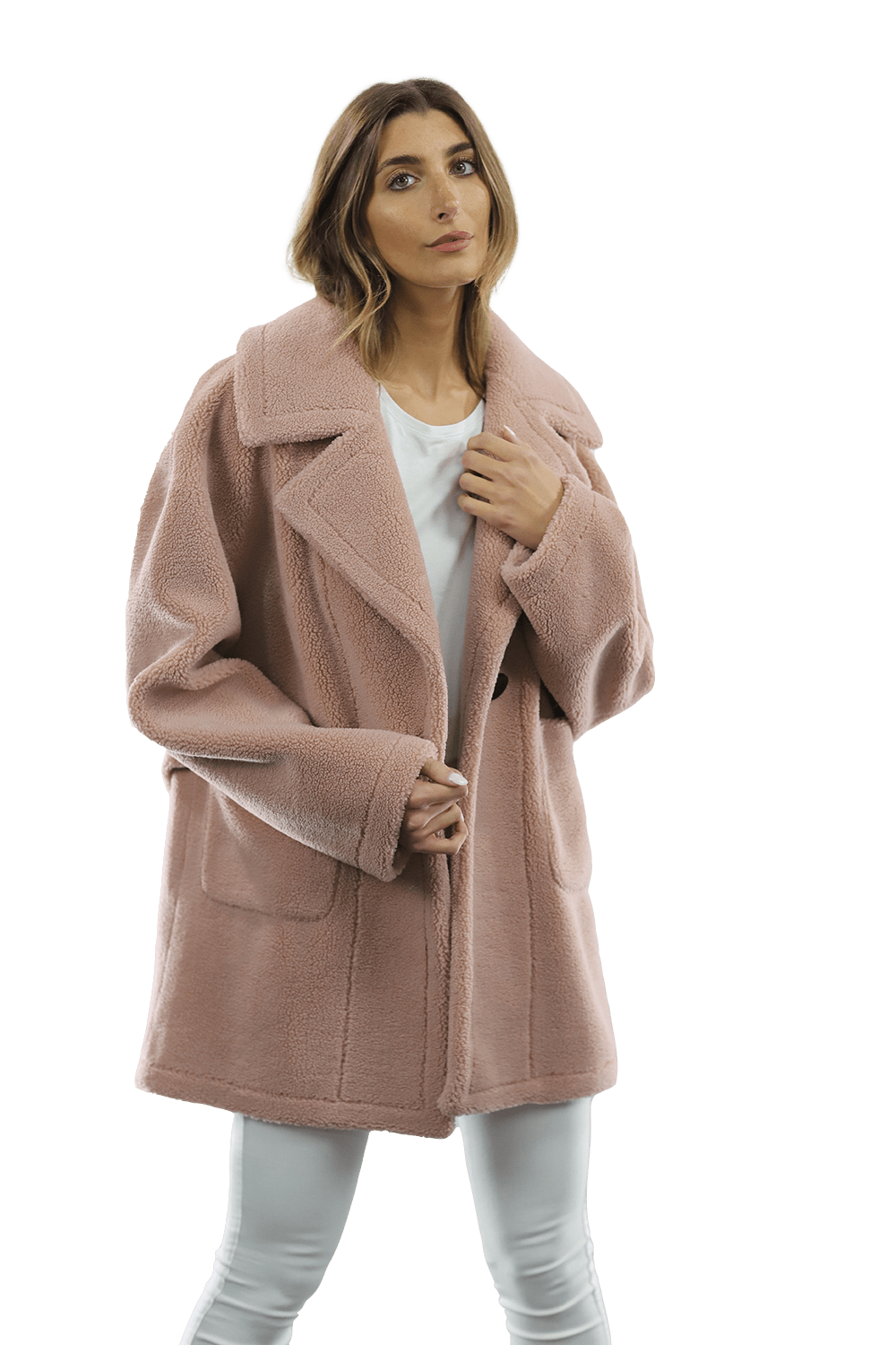 Faux Fur Teddy Coat - Pink - Coat - La Fiorentina FAUX210_PINK