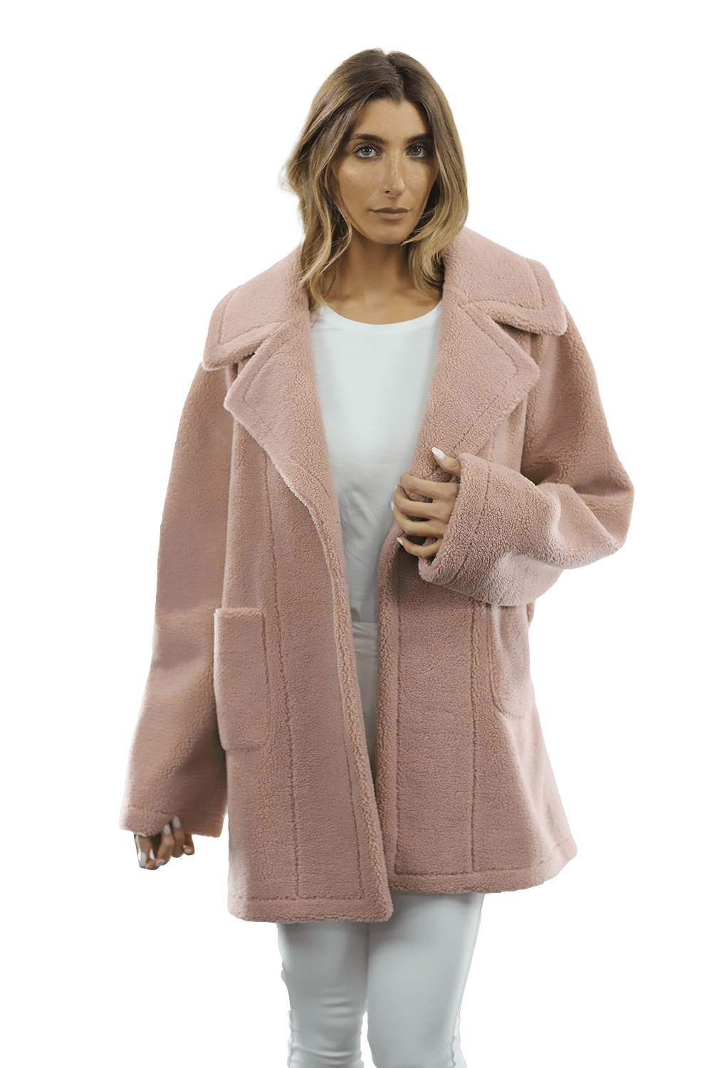 Faux Fur Teddy Coat - Pink - Coat - La Fiorentina FAUX210_PINK