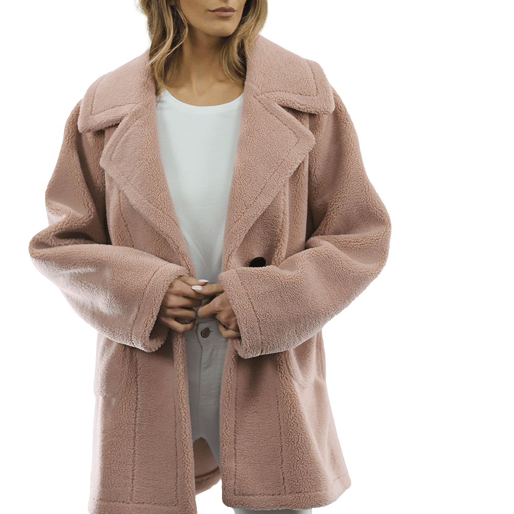 Faux Fur Teddy Coat - Pink - Coat - La Fiorentina FAUX210_PINK