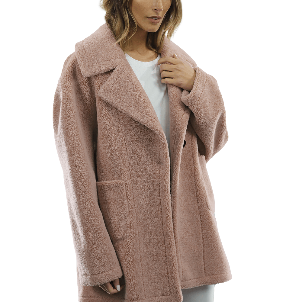 Faux Fur Teddy Coat - Pink - Coat - La Fiorentina FAUX210_PINK