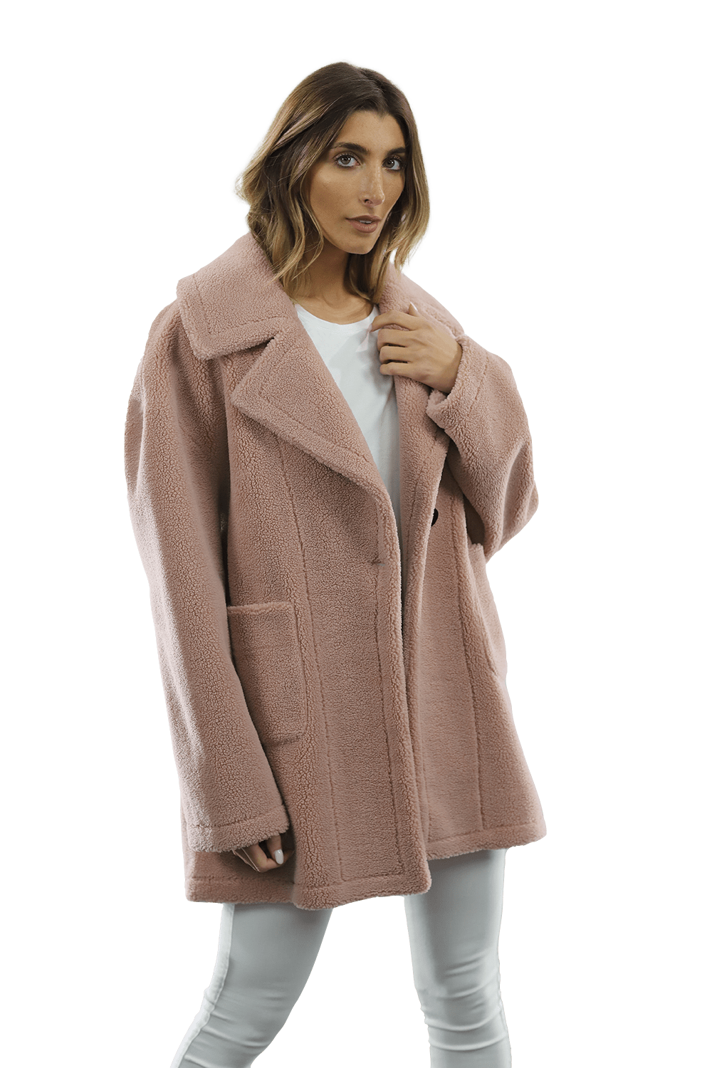 Faux Fur Teddy Coat - Pink - Coat - La Fiorentina FAUX210_PINK