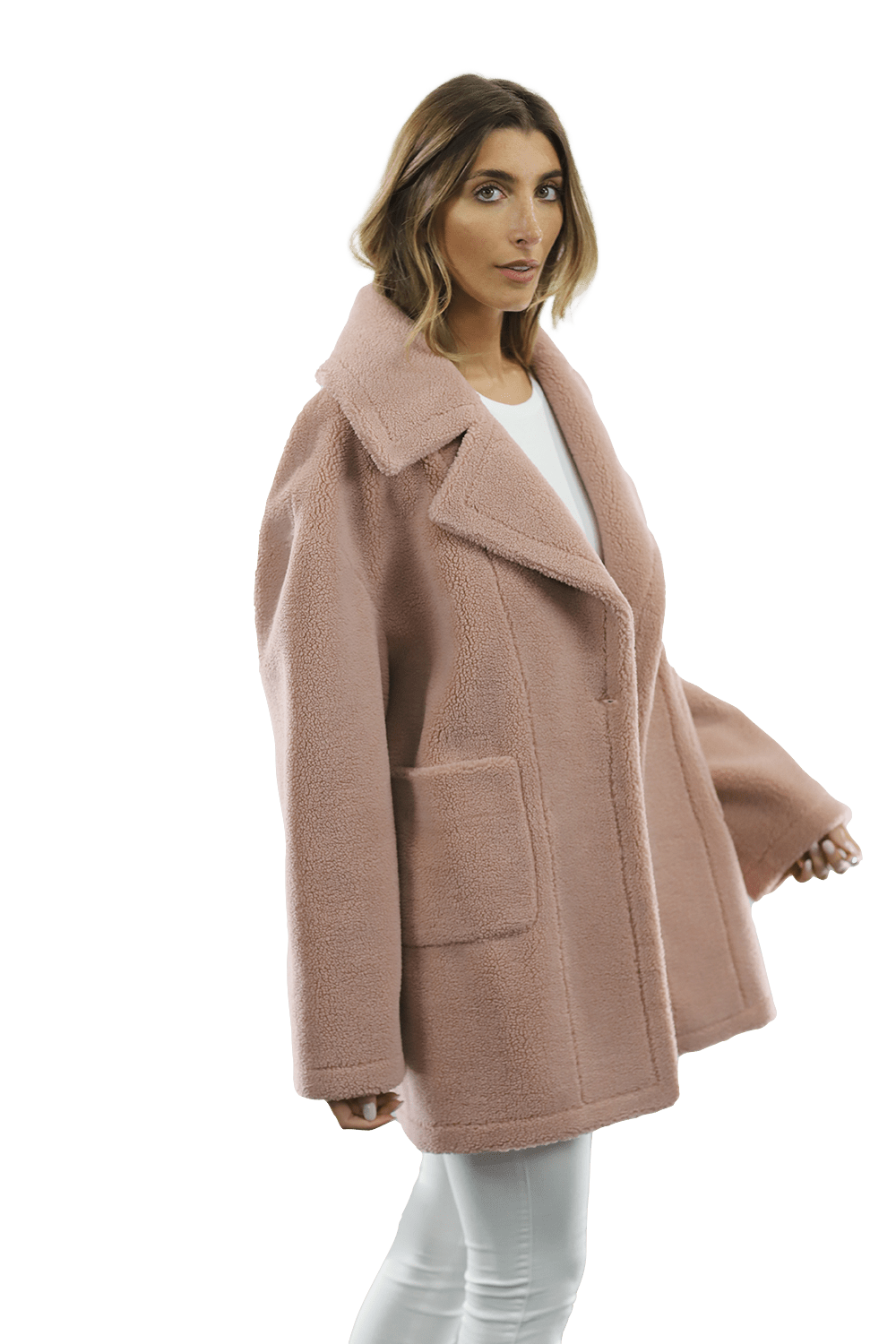 Faux Fur Teddy Coat - Pink - Coat - La Fiorentina FAUX210_PINK