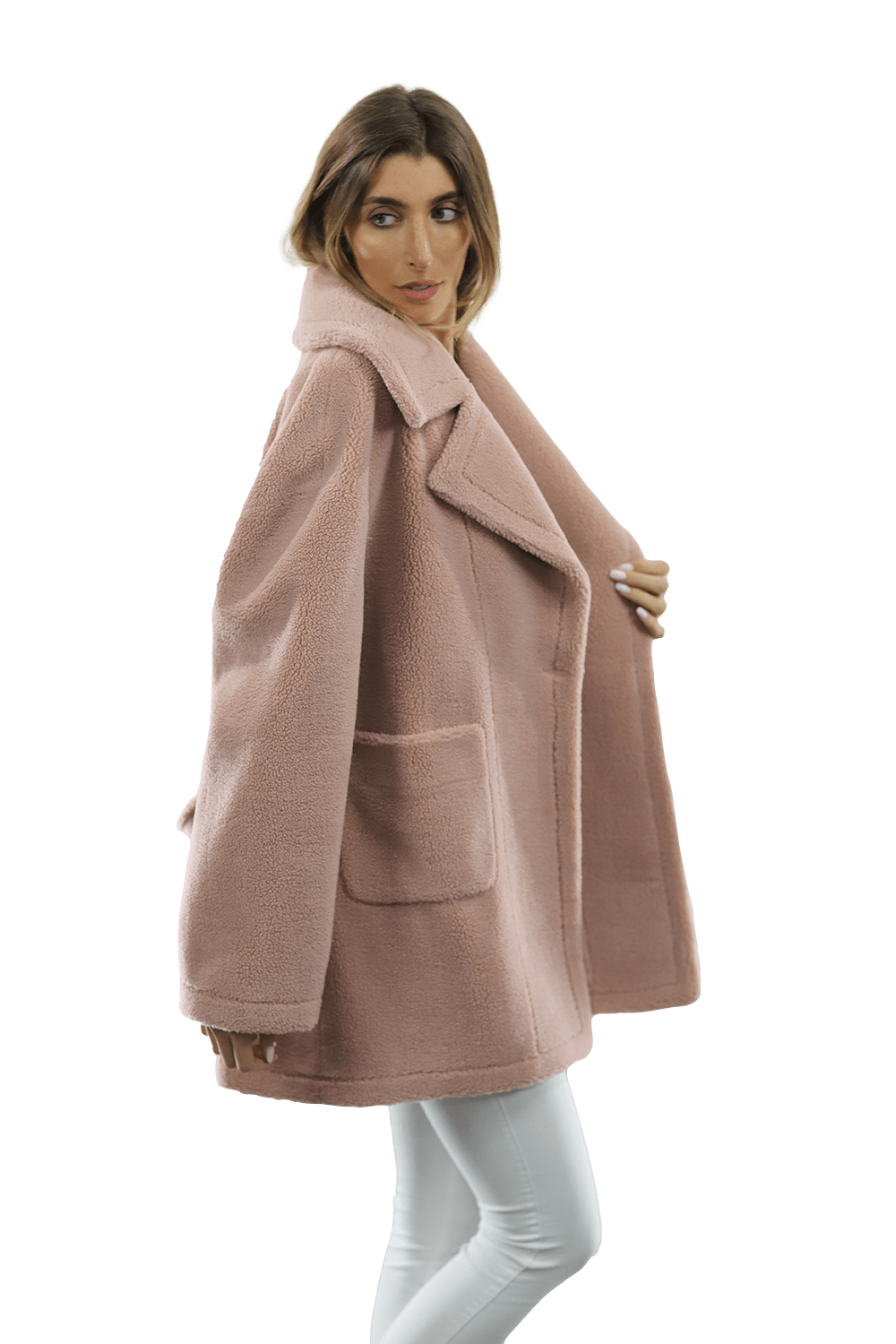 Faux Fur Teddy Coat - Pink - Coat - La Fiorentina FAUX210_PINK