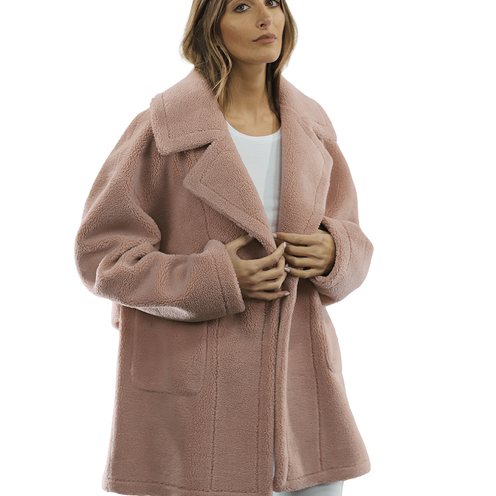 Faux Fur Teddy Coat - Pink - Coat - La Fiorentina FAUX210_PINK
