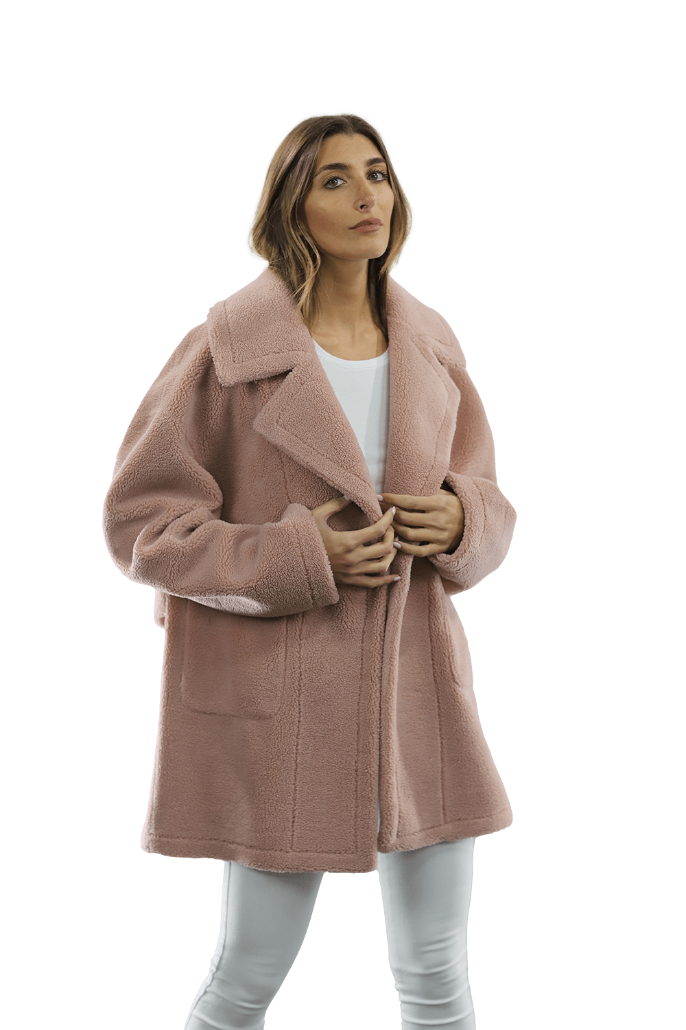 Faux Fur Teddy Coat - Pink - Coat - La Fiorentina FAUX210_PINK