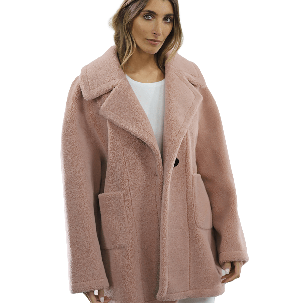 Faux Fur Teddy Coat - Pink - Coat - La Fiorentina FAUX210_PINK