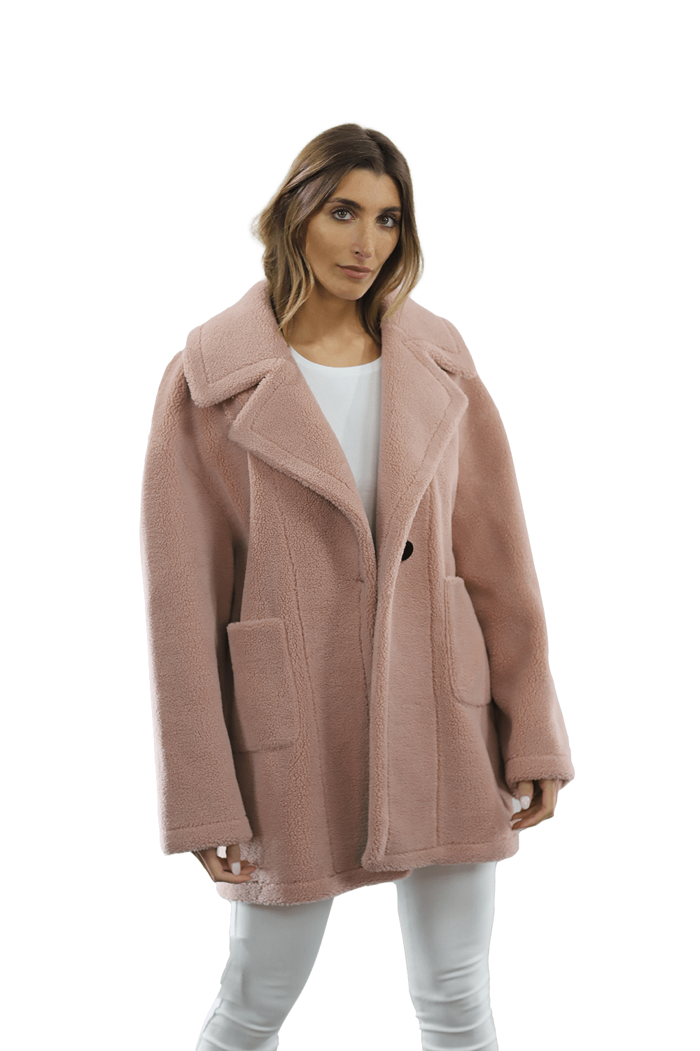 Faux Fur Teddy Coat - Pink - Coat - La Fiorentina FAUX210_PINK