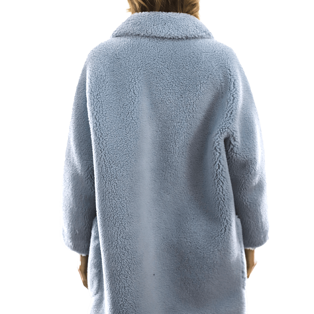 Faux Fur Teddy Coat with Pockets - Blue - Coat - La Fiorentina FAUX208_BLUE