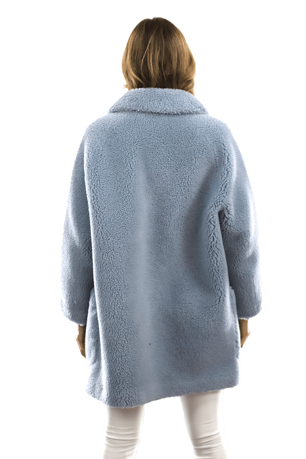 Faux Fur Teddy Coat with Pockets - Blue - Coat - La Fiorentina FAUX208_BLUE