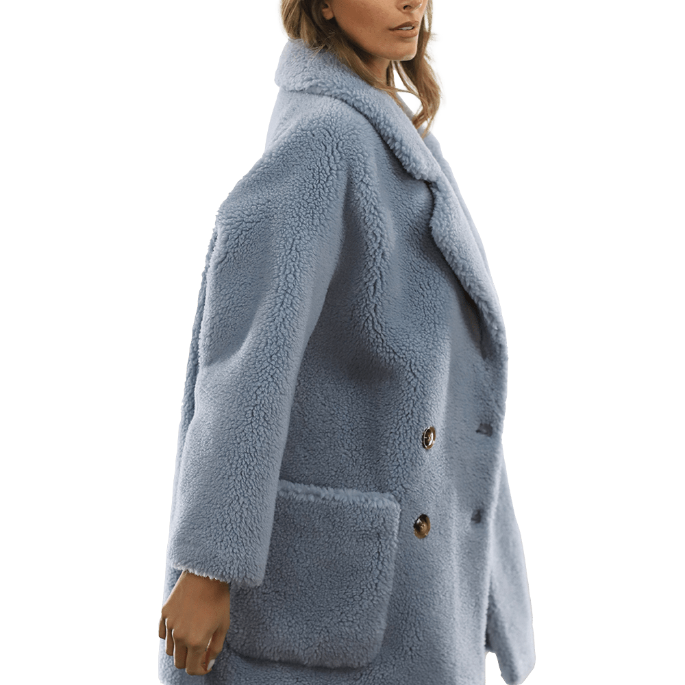 Faux Fur Teddy Coat with Pockets - Blue - Coat - La Fiorentina FAUX208_BLUE