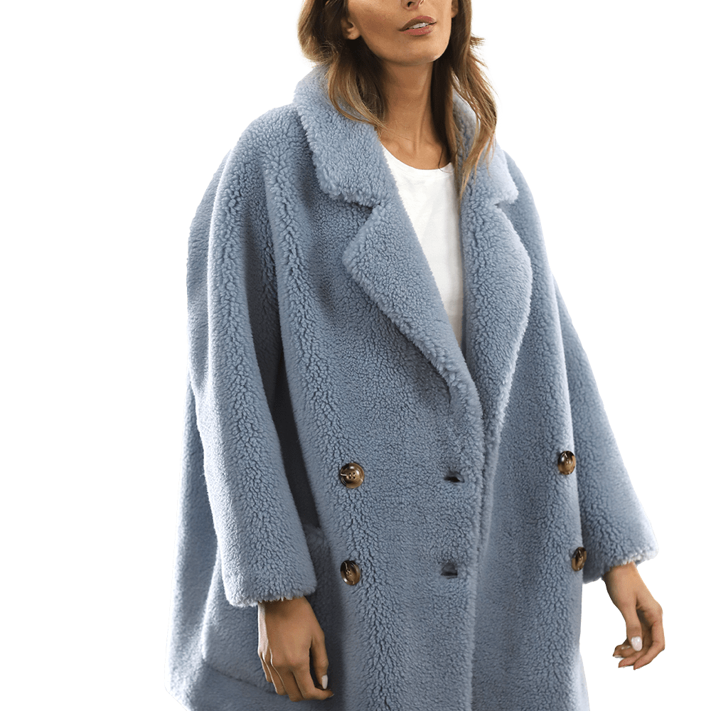 Faux Fur Teddy Coat with Pockets - Blue - Coat - La Fiorentina FAUX208_BLUE