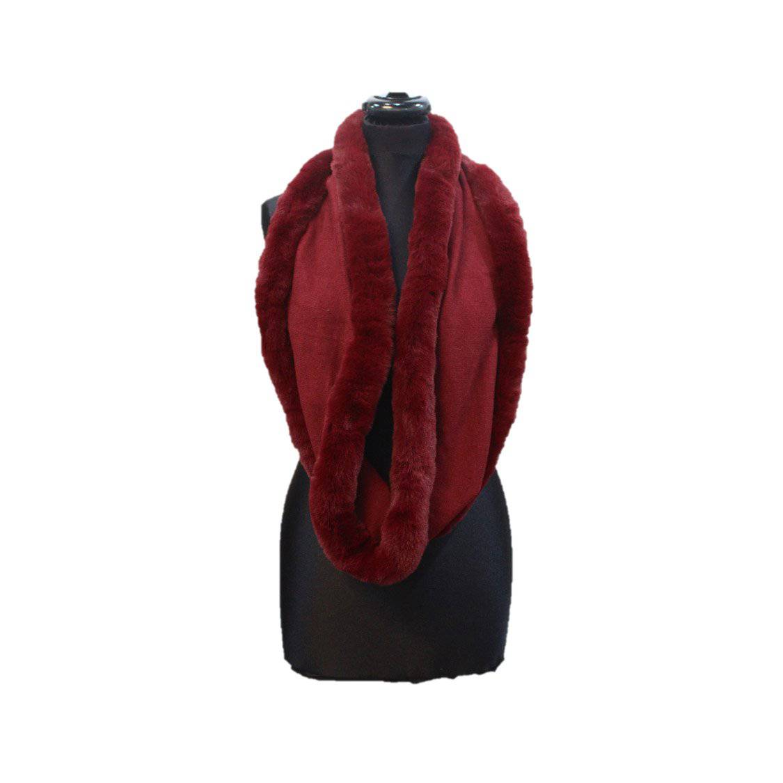 Faux Fur Trim Infinity Scarf - Infinity Scarf - La Fiorentina, Wine IMG0132-FAUX -1