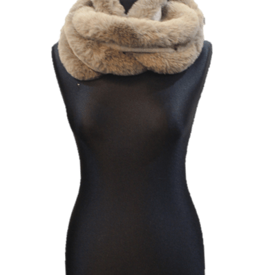 Faux Fur Trim Infinity Scarf - Infinity Scarf - La Fiorentina, Oatmeal IMG0132-FAUX -2