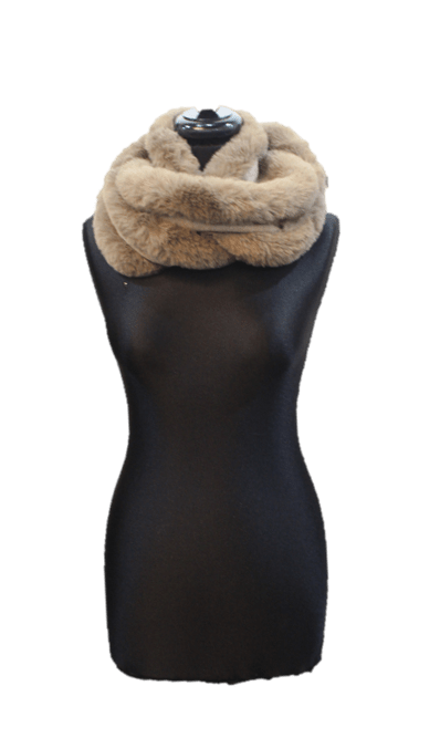 Faux Fur Trim Infinity Scarf - Infinity Scarf - La Fiorentina, Oatmeal IMG0132-FAUX -2