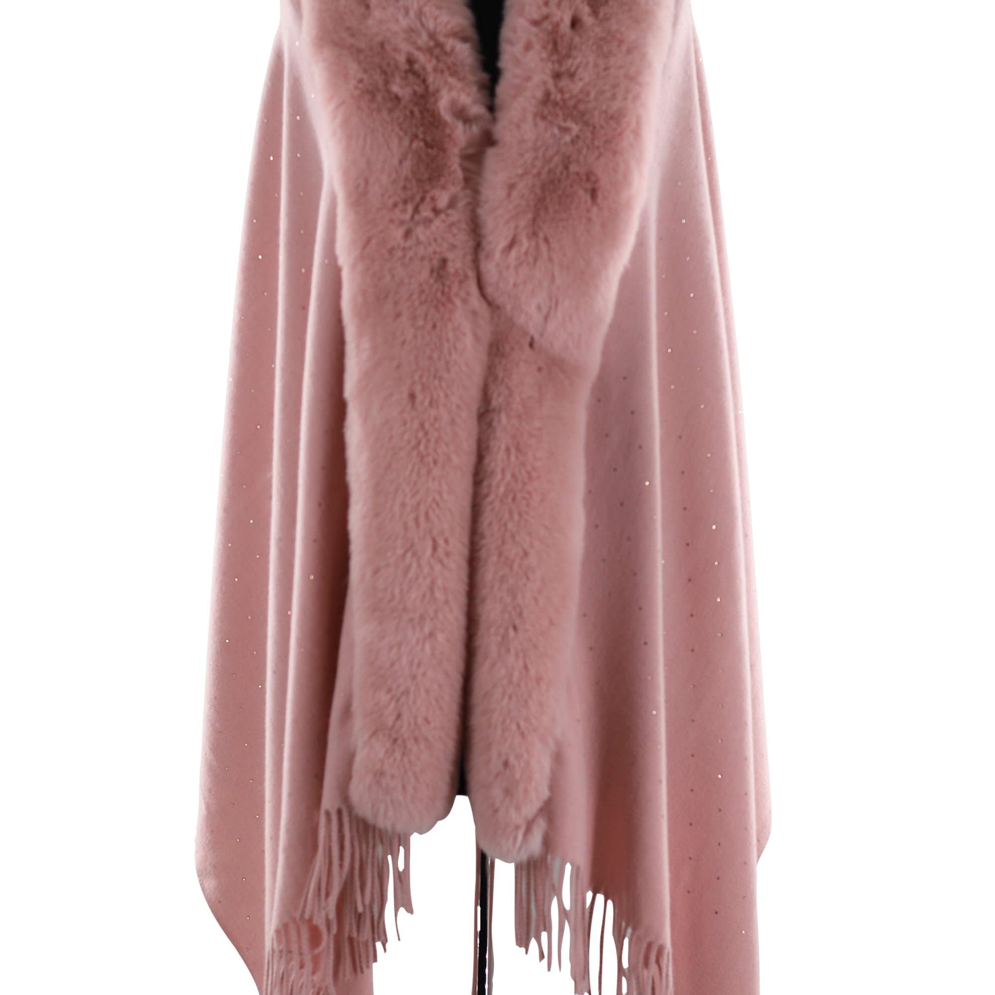 Faux Fur Trim Wrap with Embellishments-Pink -  - La Fiorentina Faux224-Pink