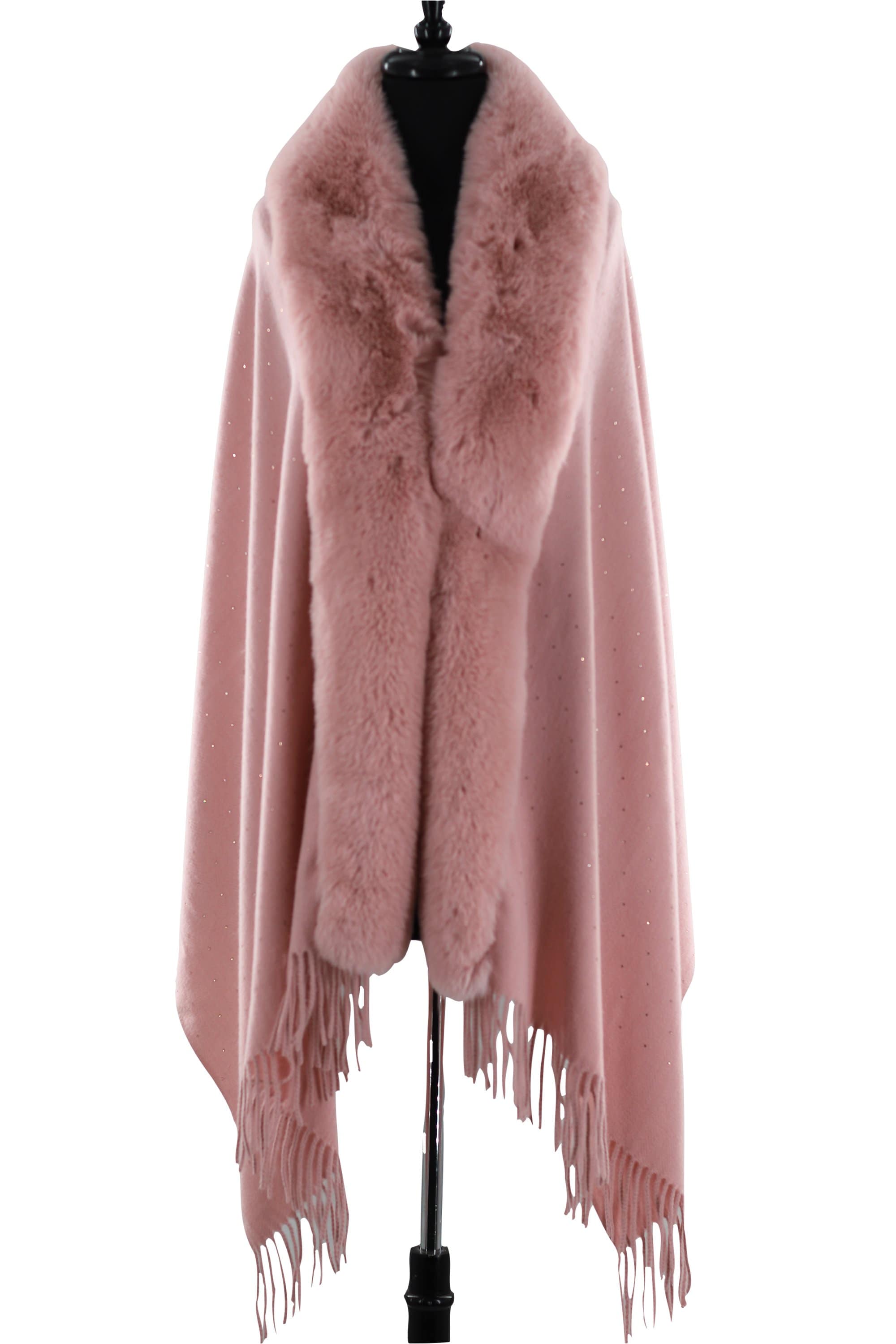 Faux Fur Trim Wrap with Embellishments-Pink -  - La Fiorentina Faux224-Pink