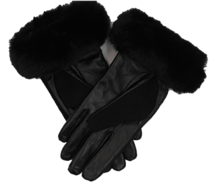 Faux Fur Trimmed Glove - Black - Glove - La Fiorentina PL1611