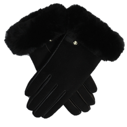 Faux Fur Trimmed Glove - Black - Glove - La Fiorentina PL1611