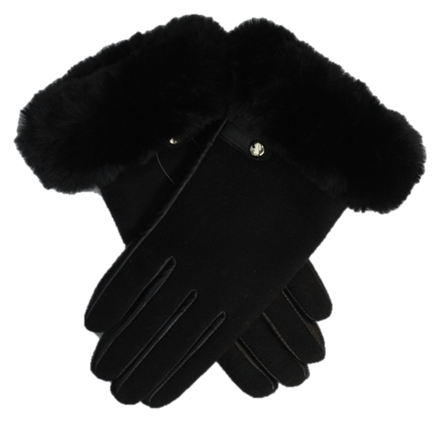 Faux Fur Trimmed Glove - Black - Glove - La Fiorentina PL1611