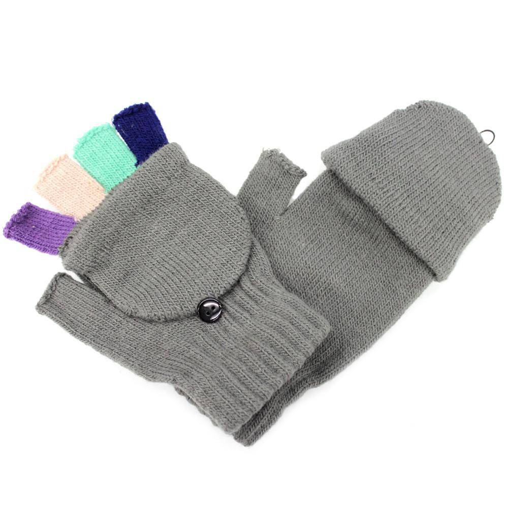 Flip Top Fingerless Mitten-Grey - Glove - La Fiorentina GLV-2