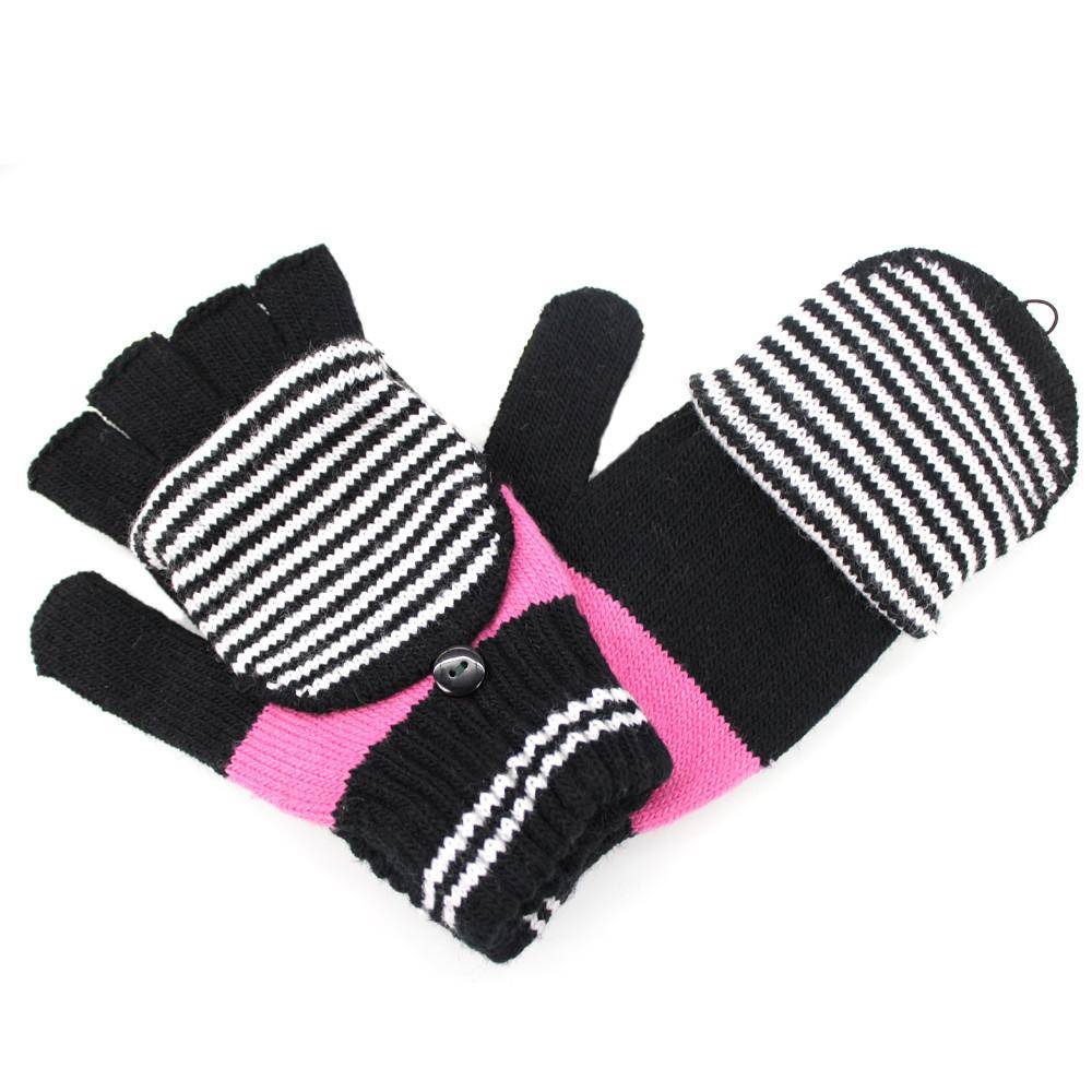 Flip Top Striped Mitten-Black - Glove - La Fiorentina GLV-1