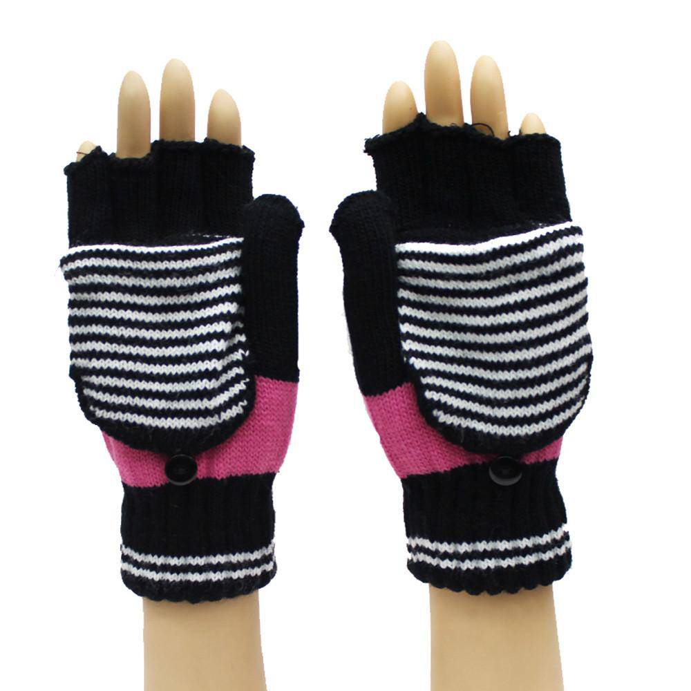 Flip Top Striped Mitten-Black - Glove - La Fiorentina GLV-1