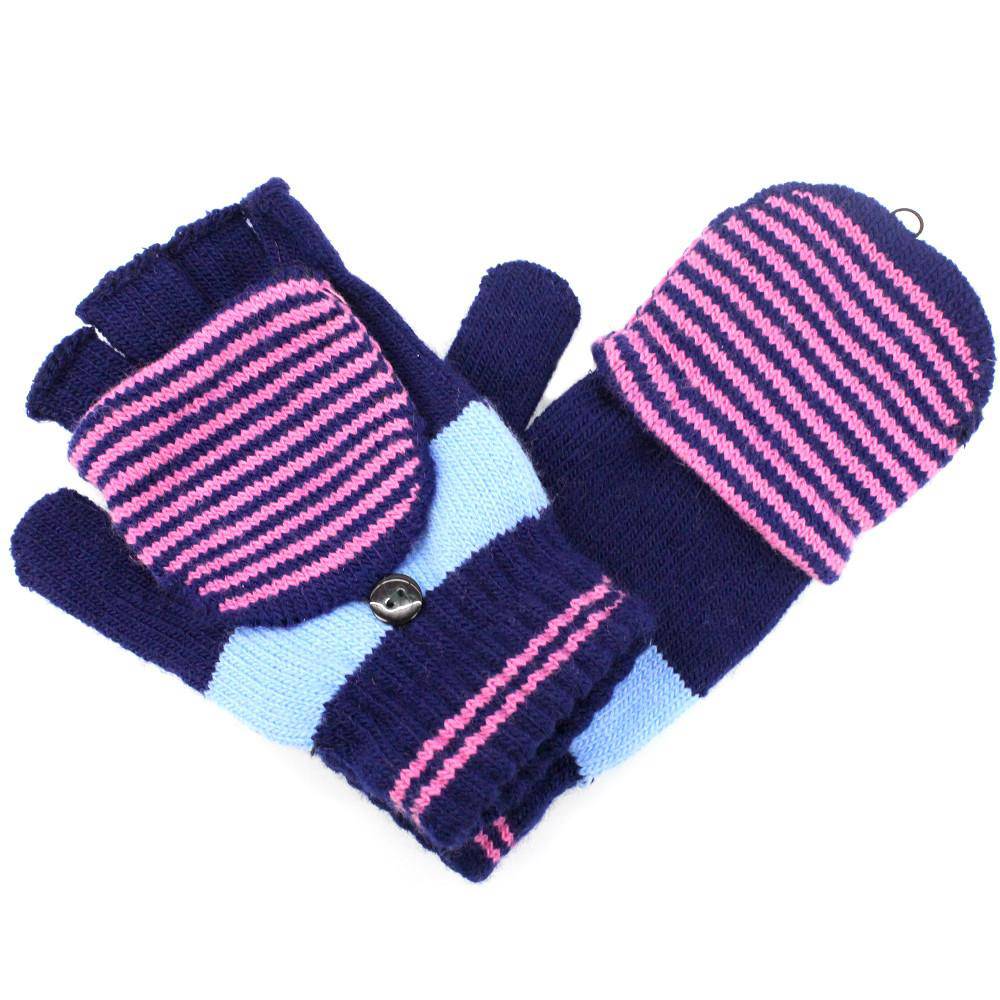 Flip Top Striped Mitten-Navy - Glove - La Fiorentina GLV-1