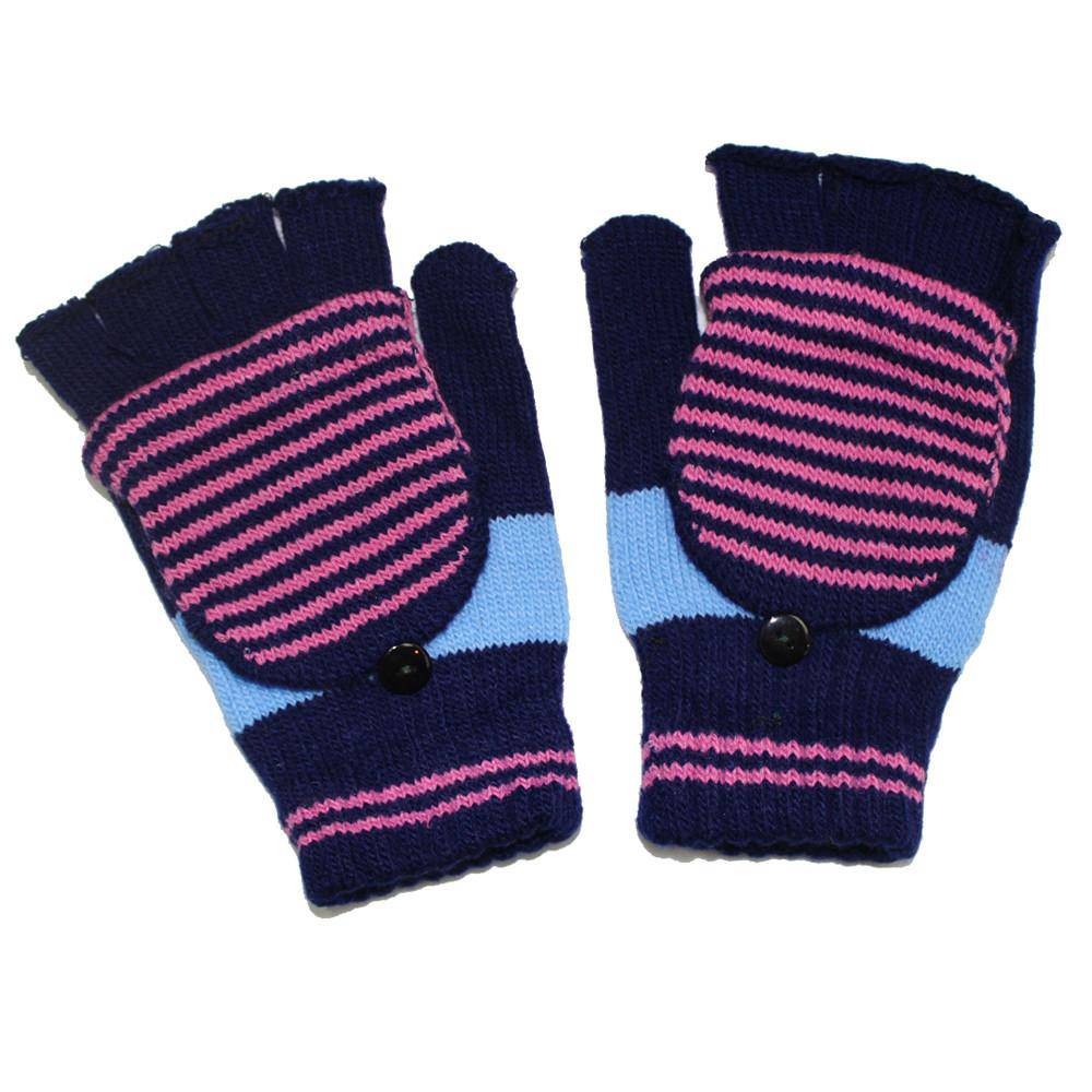 Flip Top Striped Mitten-Navy - Glove - La Fiorentina GLV-1