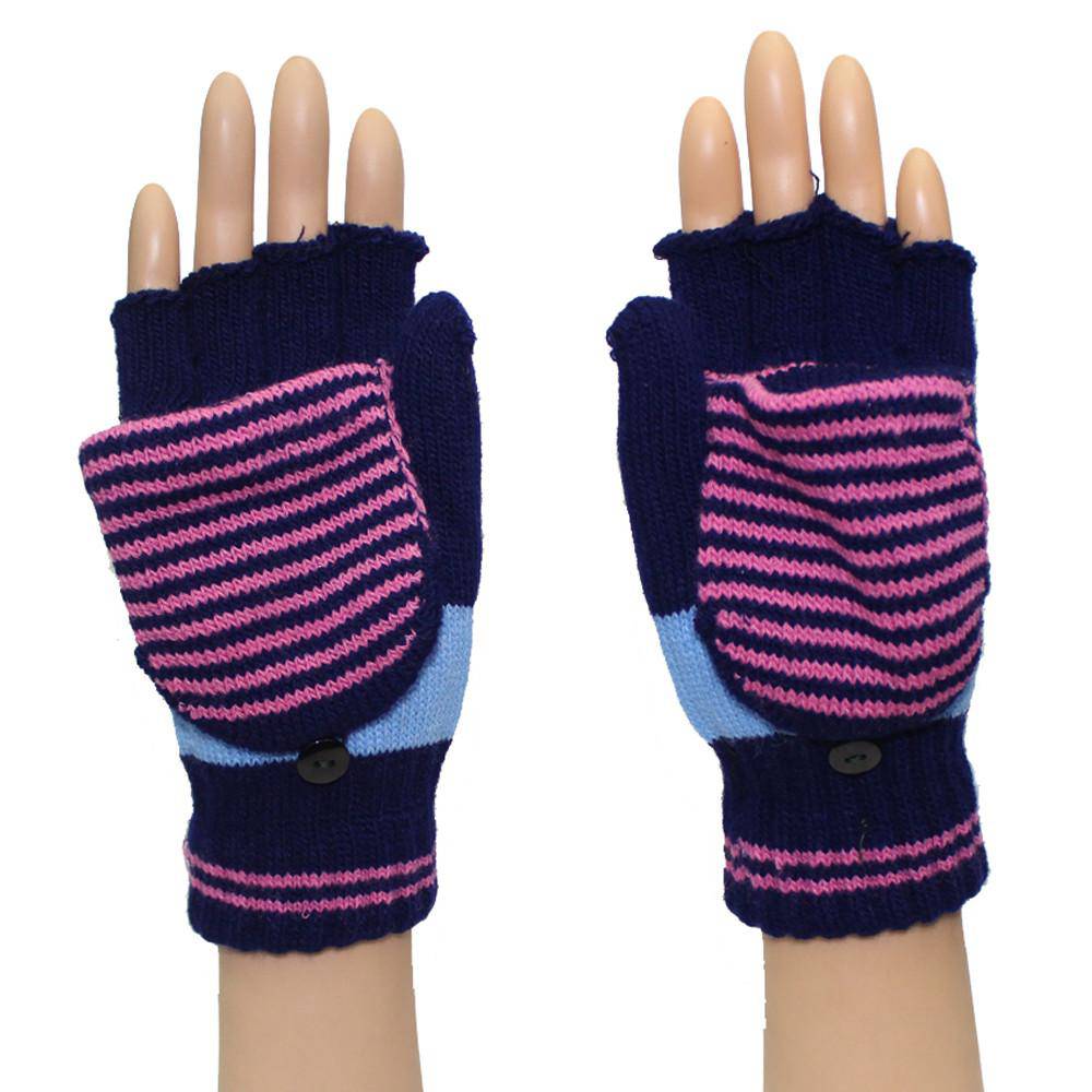 Flip Top Striped Mitten-Navy - Glove - La Fiorentina GLV-1