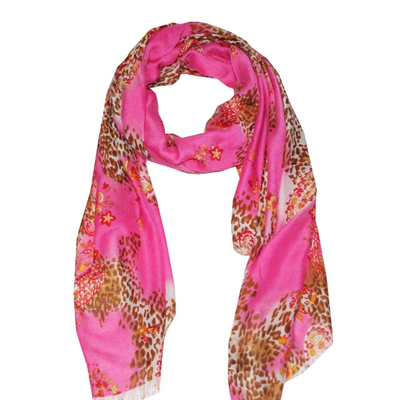 Floral & Animal Print Scarf - Fuchsia - Scarf - La Fiorentina 21669/MA