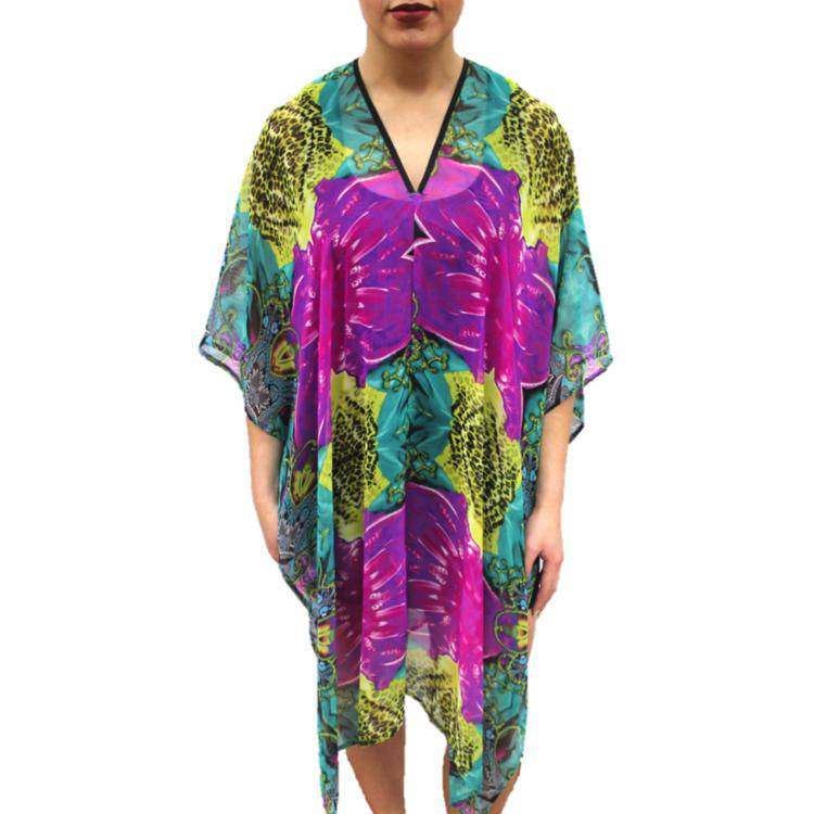 Floral Beach Cover Up - Teal/Purple - Beach Cover up - La Fiorentina PS-1332J